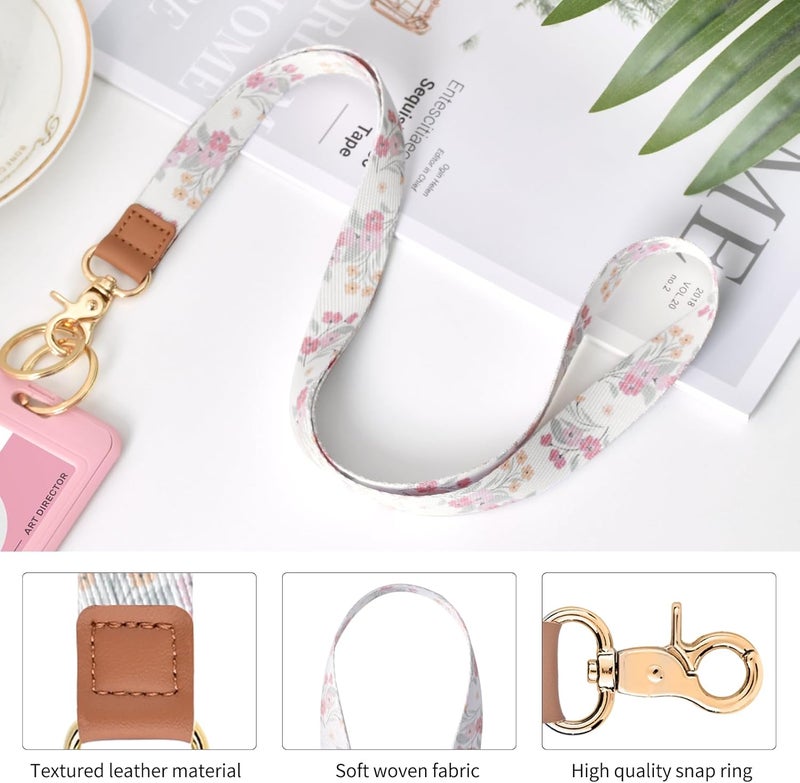 Knagsfa Lanyards for Keys, Neck Lanyards for ID Badges with Metal Hook, Cute Keychain Lanyard for Women, White Flowers - Image 4